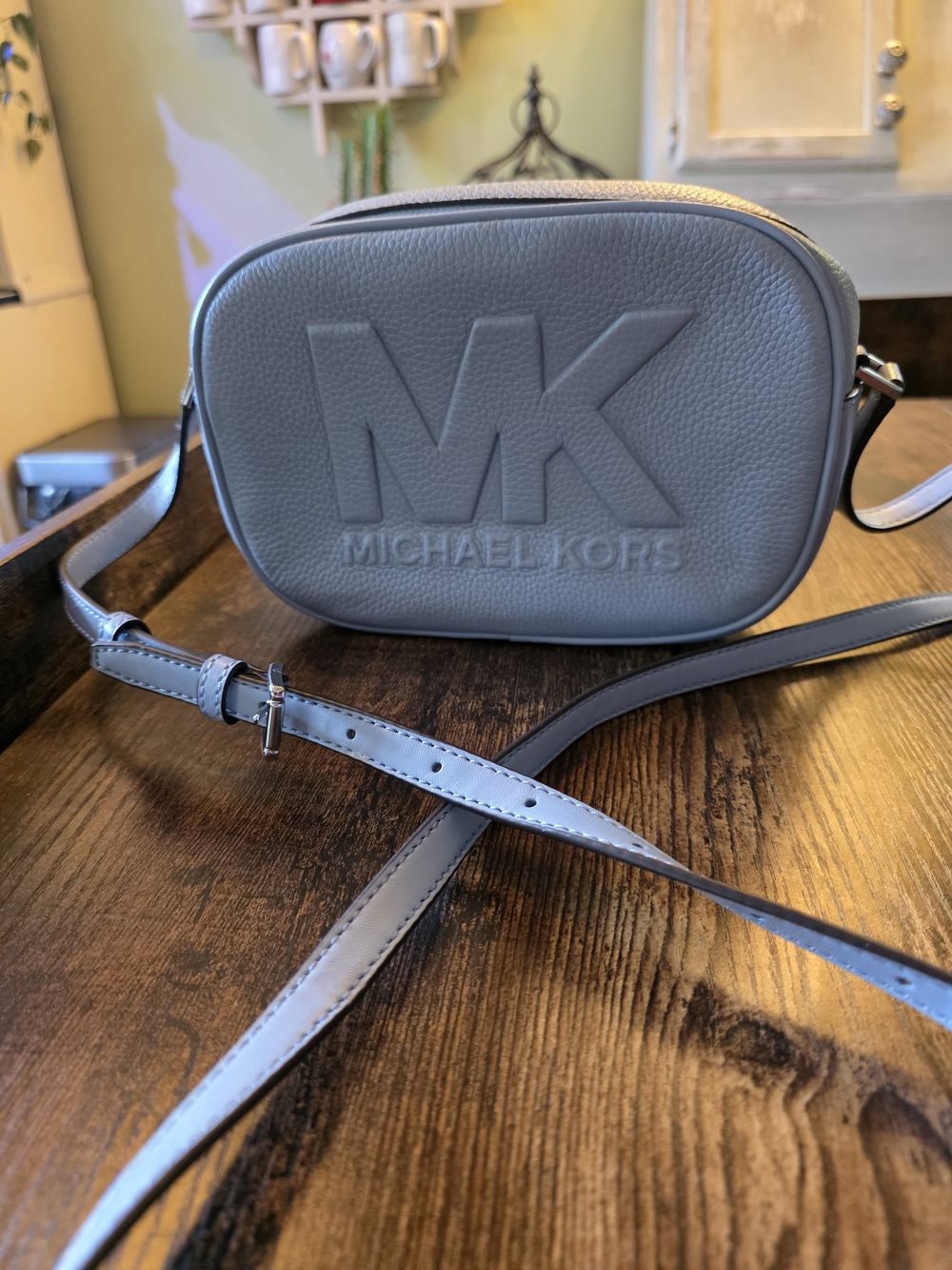 Michael Kors Gray Embossed MK Leather Crossbody
